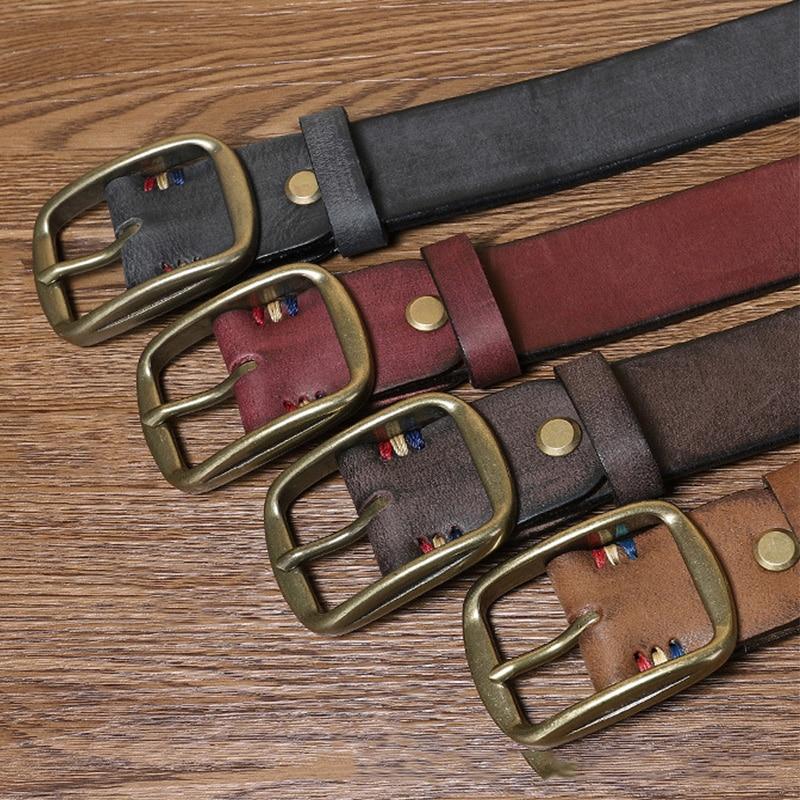 Men Belts Luxury Brand Cowskin Genuine Leather Belts for Men Top Full Grain Leather Strap High Quality Strap Vintage LD047