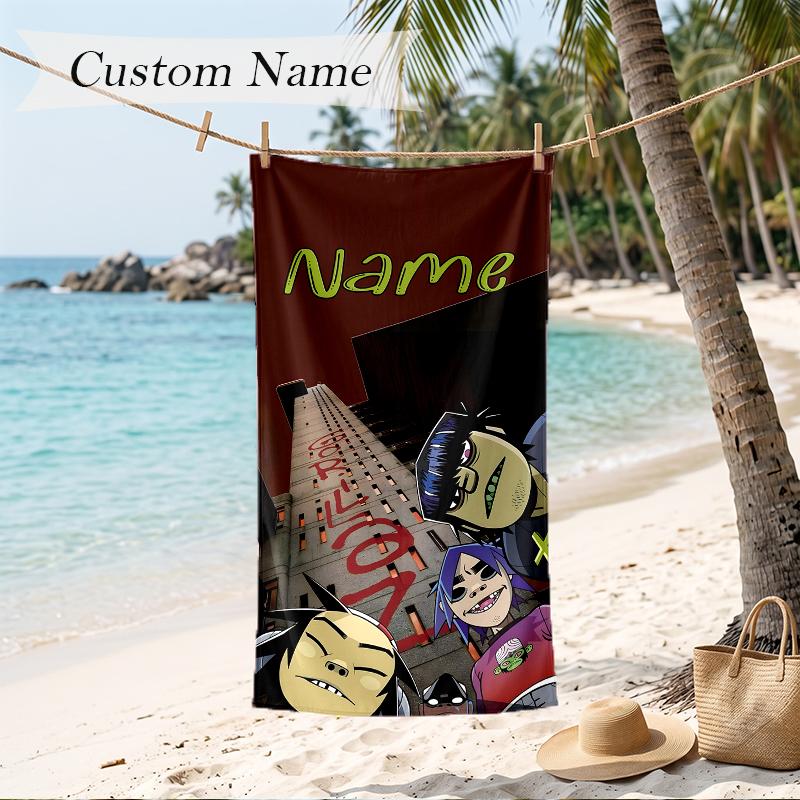 Gorillaz Custom Name Printed Beach Towel Personalized Soft Towel For Swimming Beach Travel