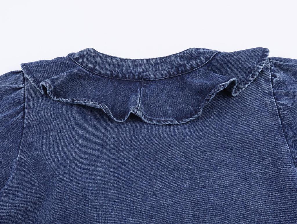 Moda femminile europea e americana: Camicia di Jeans a Strati Casual e Cintura con Jeans a Vita Bassa e Gamba Larga