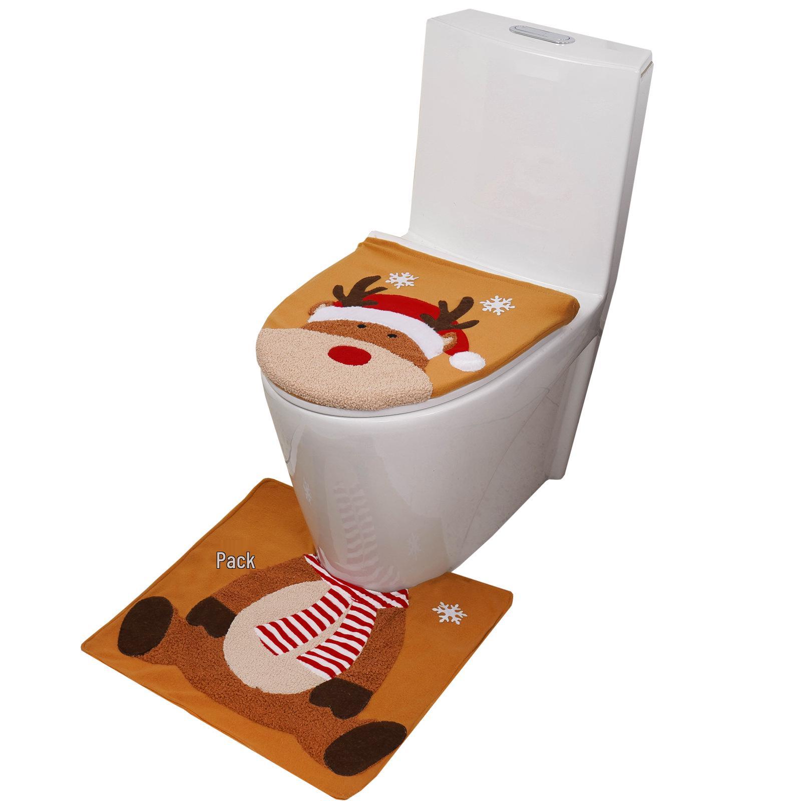 Reindeer Christmas Toilet Seat Cover Set - 2-Piece Bathroom Decoration