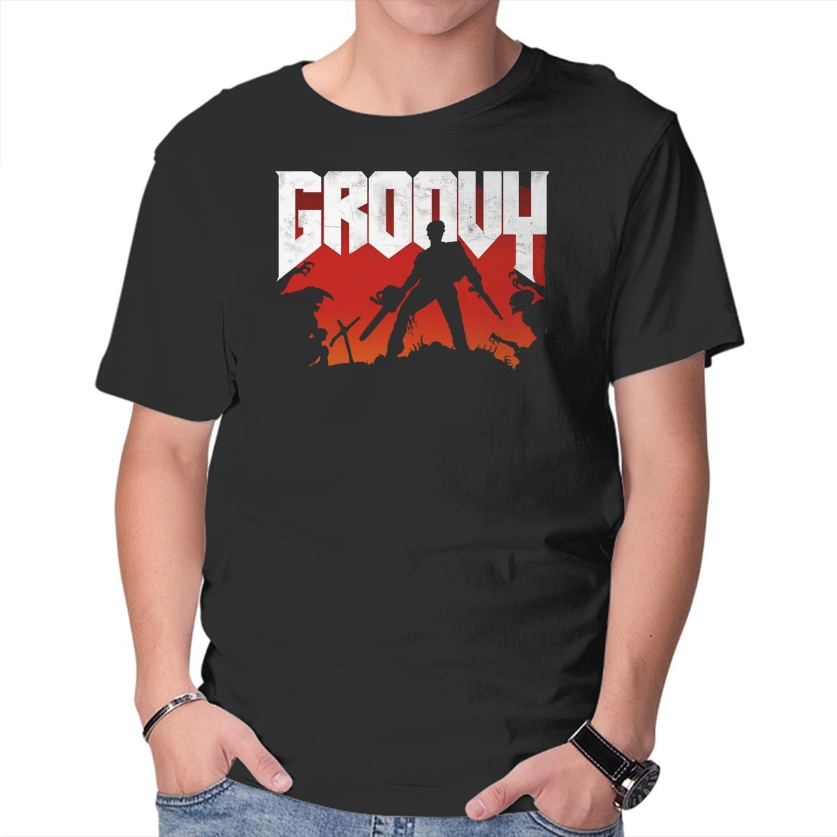 Unisex Crew Neck T-Shirt Groovy and Doomy Graphic Short Sleeve Casual Tee XXXL