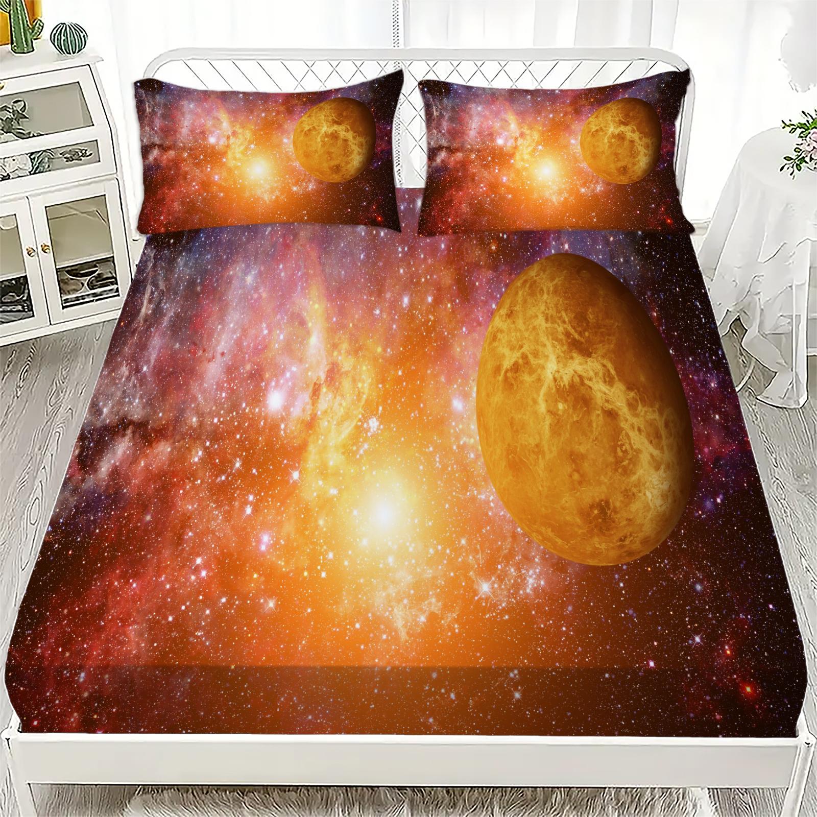 

3D Celestial Personalized Pattern Fitted Sheet Set Astronaut & Star Series + 1 or 2 Pillowcases With Starry Sky Patterns 90x190x40cm 2pcs