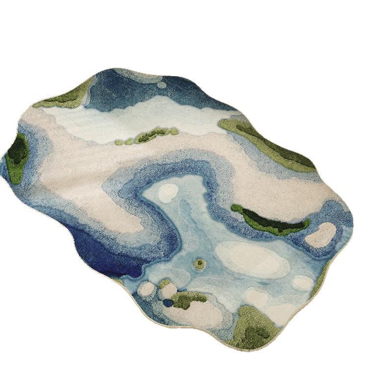Retro Green Non-slip Waterproof Floor Mat - Vintage Style, Washable, Ideal for Living Room, Bedroom, Sofa, or Under Coffee Table.