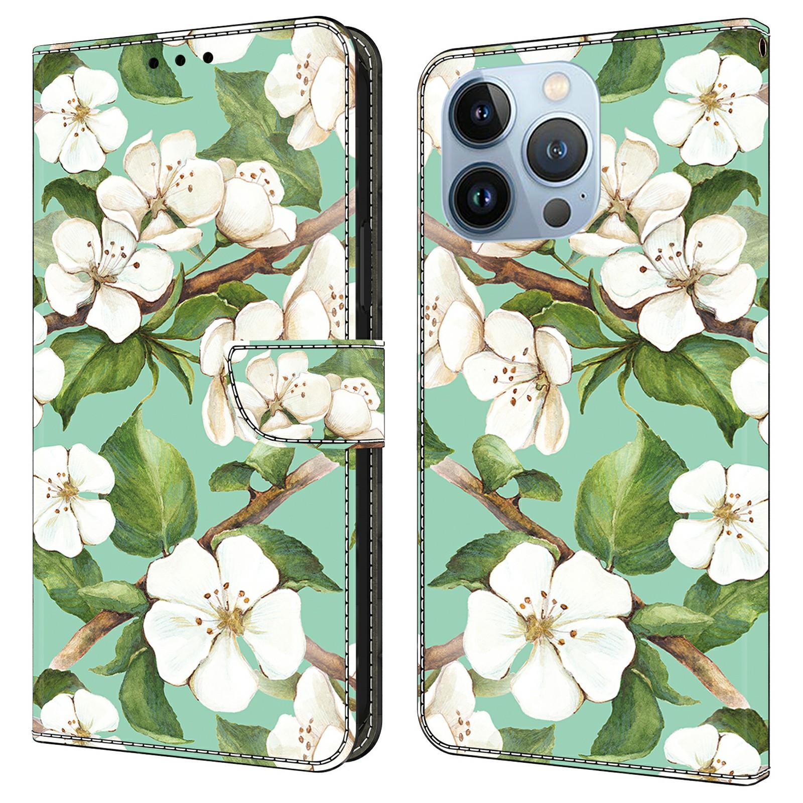 

For iPhone 16 Pro Max Case Pattern Printing Anti-Drop Leather Flip Wallet Phone Cover Watercolor Flowers