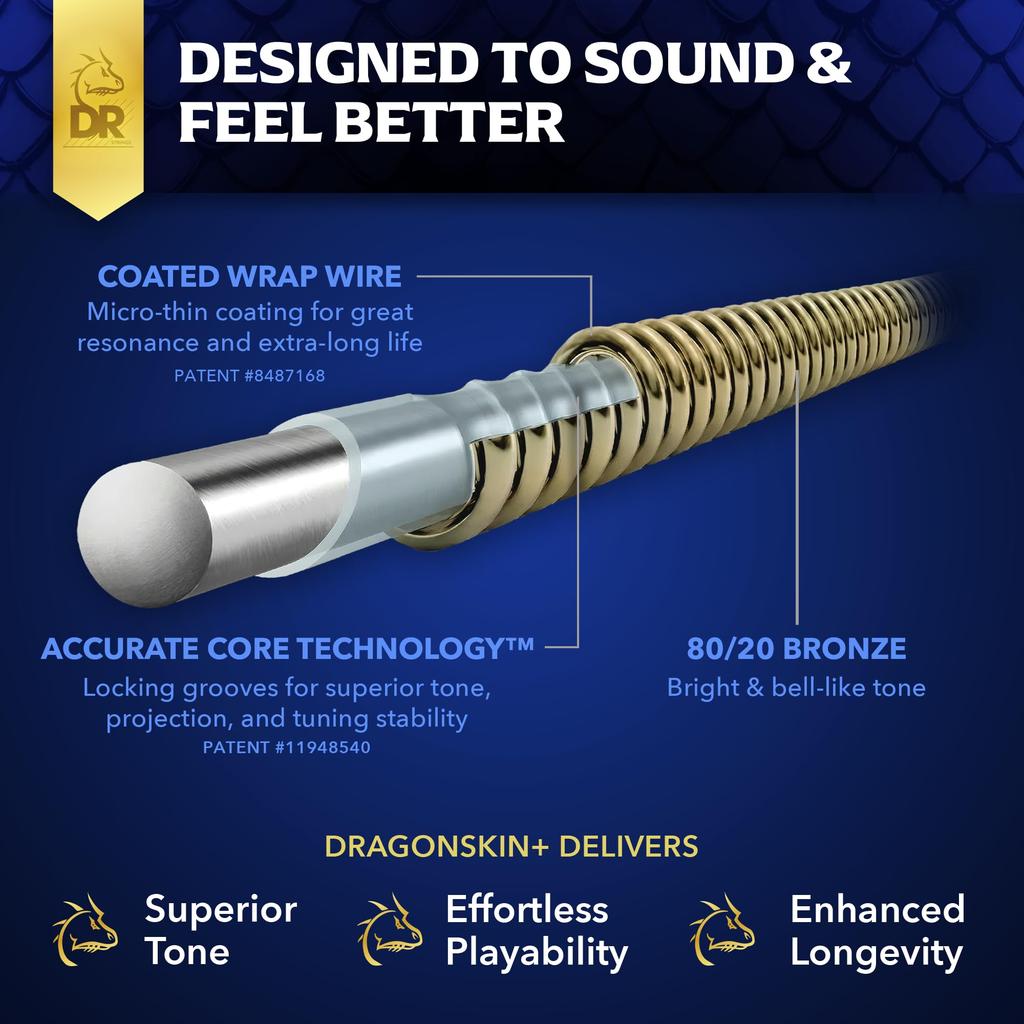 DR Strings DRAGON Acoustic Guitar SKIN+ Strings, 80/20 Bronze, DA8-12