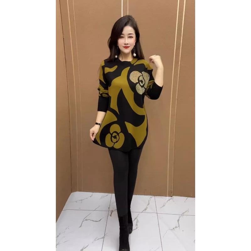 Mom's Large Size Knitted Sweater Women's Autumn Winter New Fashion Versatile Foreign Style Mid-length Bottoming Shirt