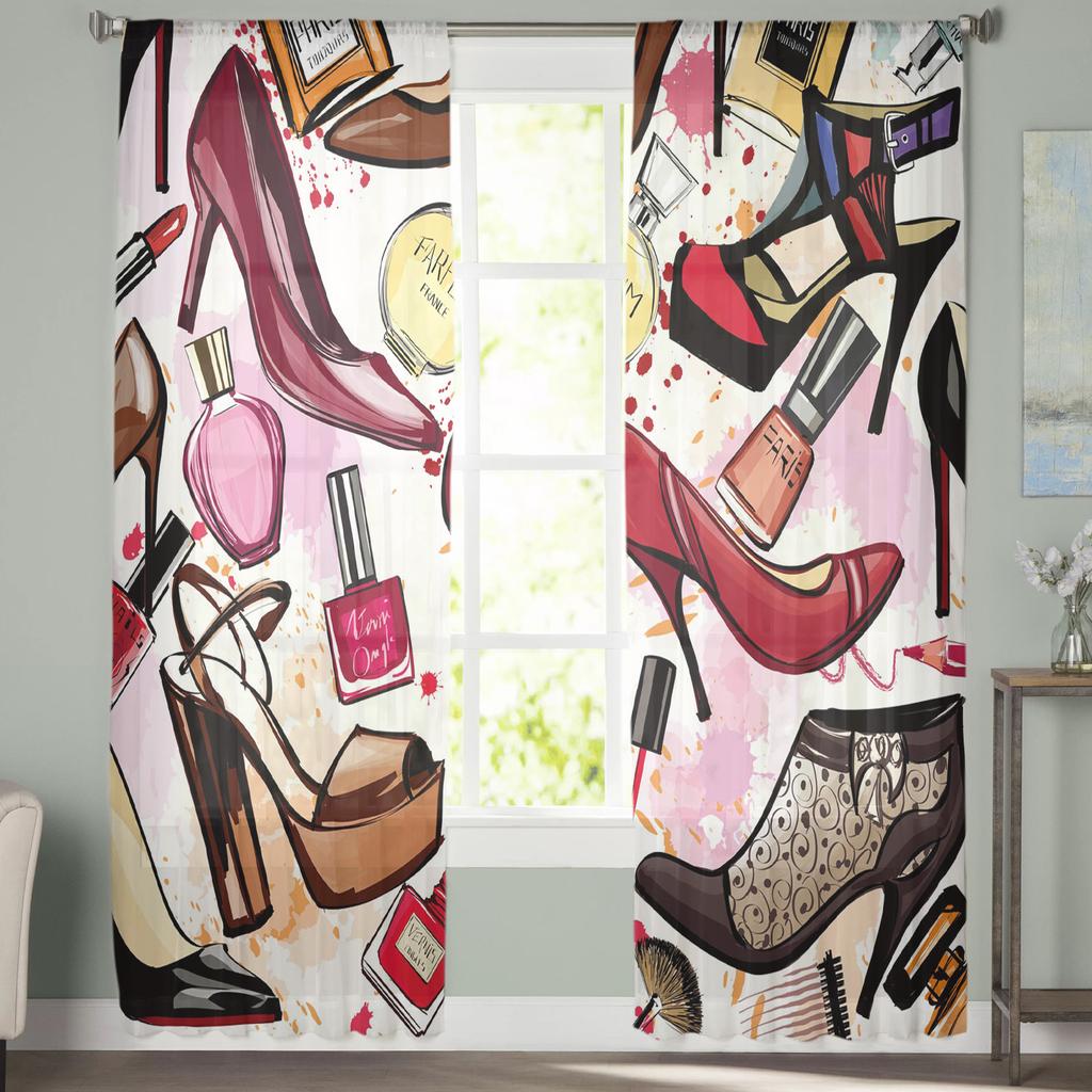 Przezroczyste Zasłony Do Salonu Wysokie Obcasy Kosmetyki Retro Sypialnia Dziecięca Balkon Duże Zasłony Zasłony Kuchenne Jadalnia