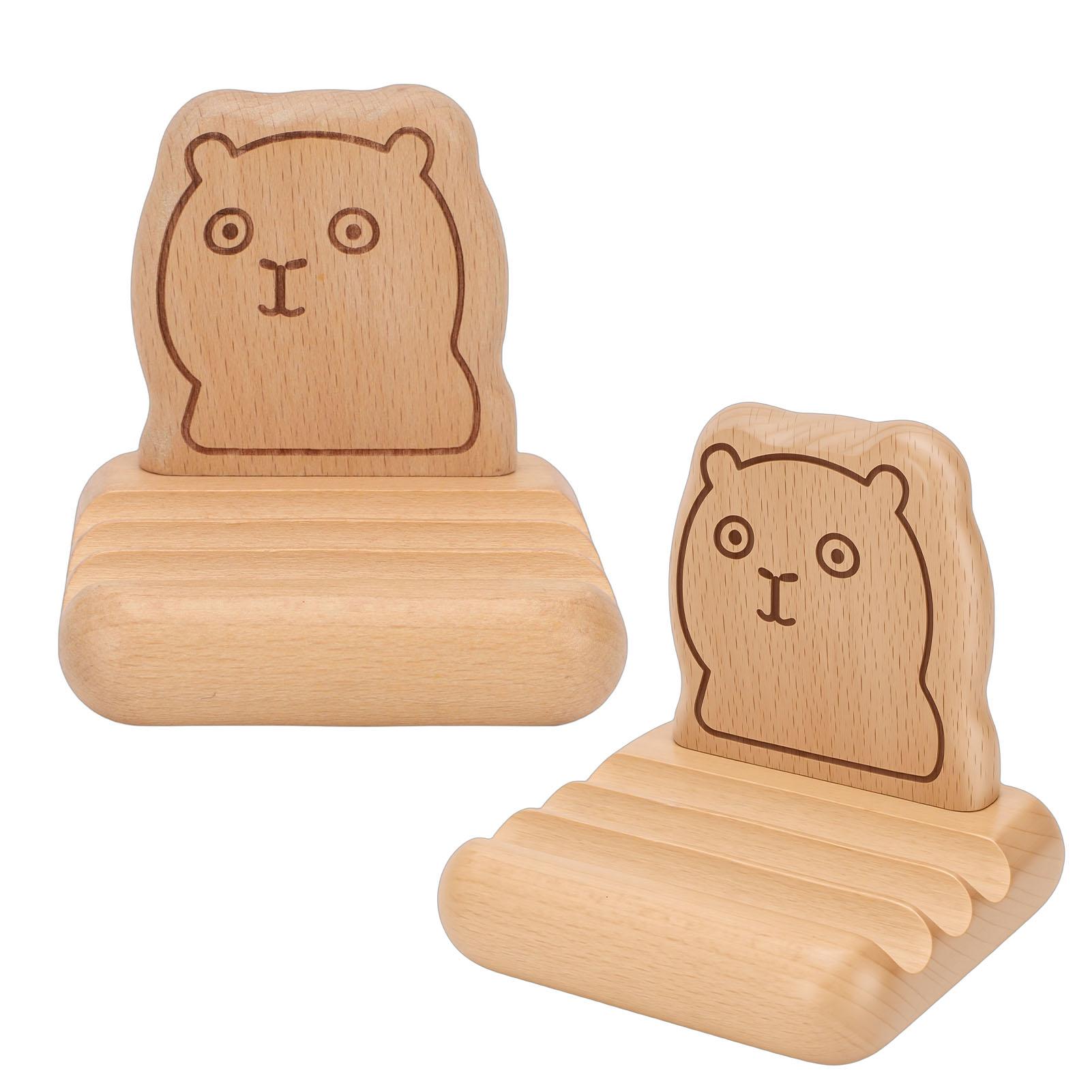 

Wooden Phone Stand Cute Animal Capybara Pattern Design Decorative Desktop Cell Phone Tablet Holder