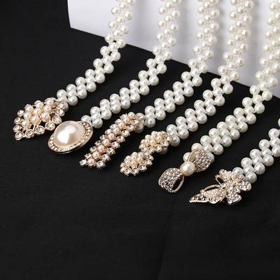 Beautiful Pearl Belts Fashionable White Beaded Pearl Ornament Belt Strong Elastic Cord Belts Woman's Dress Belts