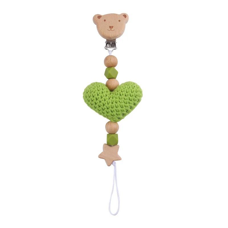 Cartoon Polar Bear Pacifier Clip – Handmade Wool & Silicone Teether Chain for Babies, Cute Anti-Loss Nipple Holder