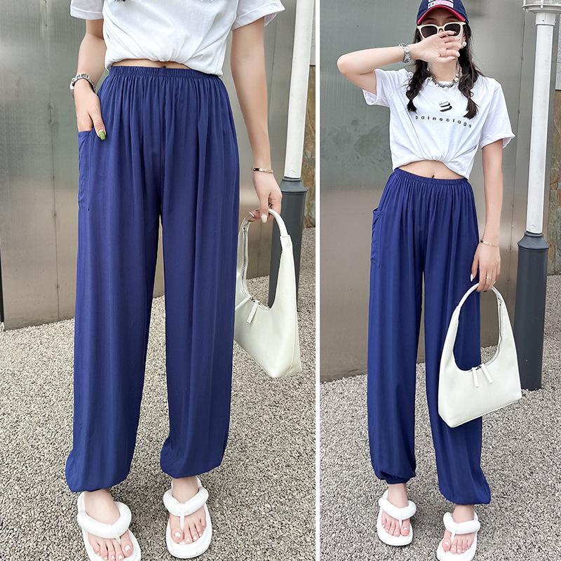 

Женские летние пижамные брюки из хлопка и шелка - Легкие, однотонные, свободные брюки-фонарики для улицы или дома One Size