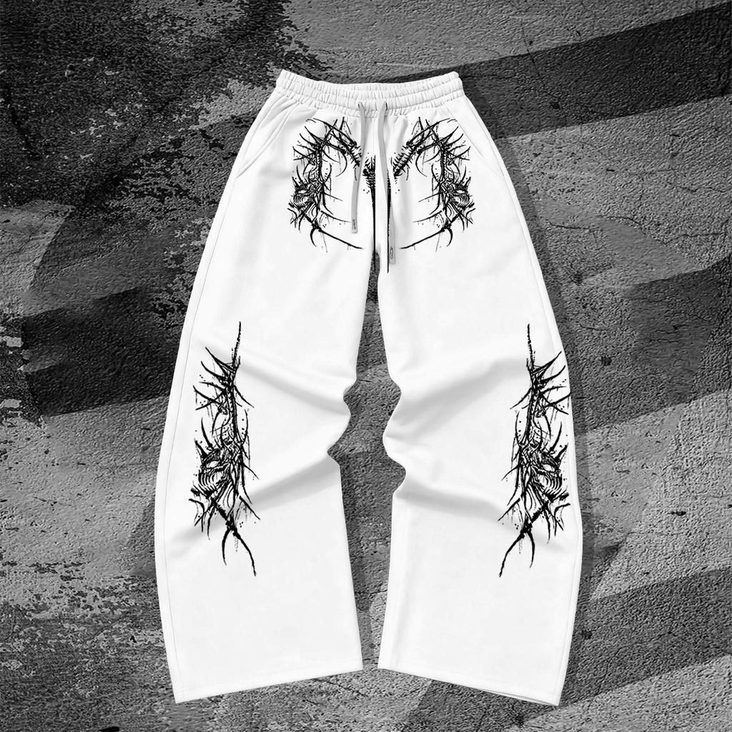 Dunkle Dornenschutzhose: Streetstyle-Jogginghose mit Kordelzug, geradem Bein und Fleece-Futter, perfekt für Workouts im Freien und zum Joggen