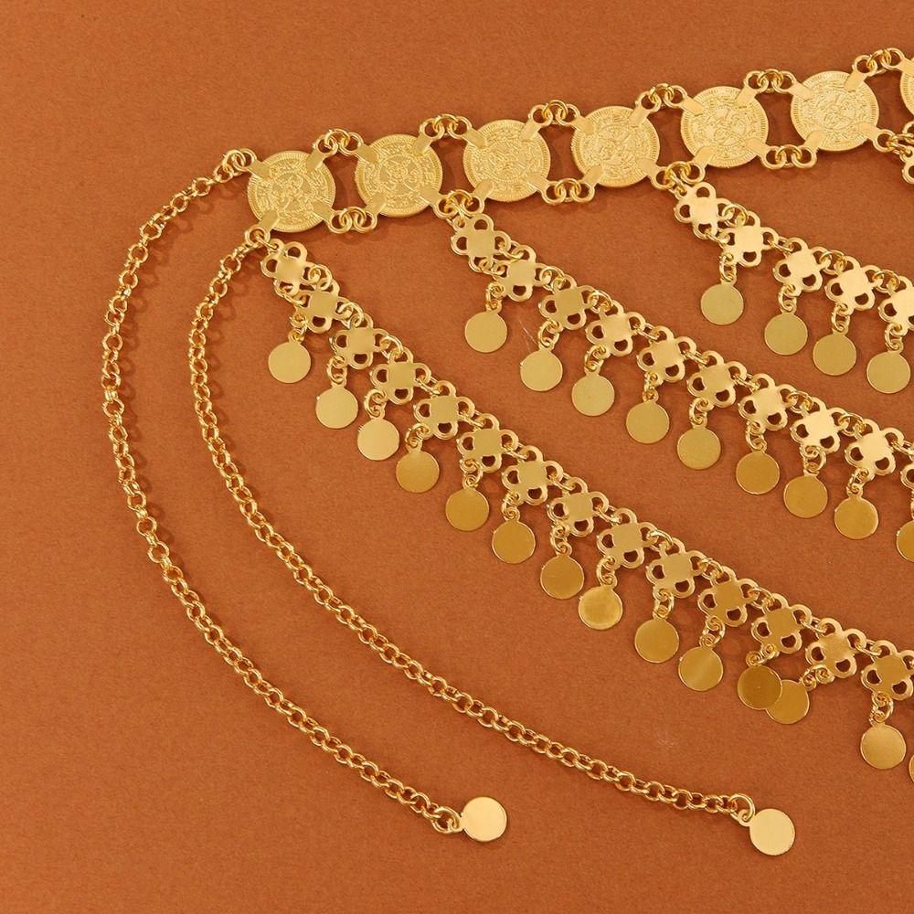 Multi-layer Disc Tassel Head Chain Gold Color Bridal Headdress Headwear Accessories Arab Bride