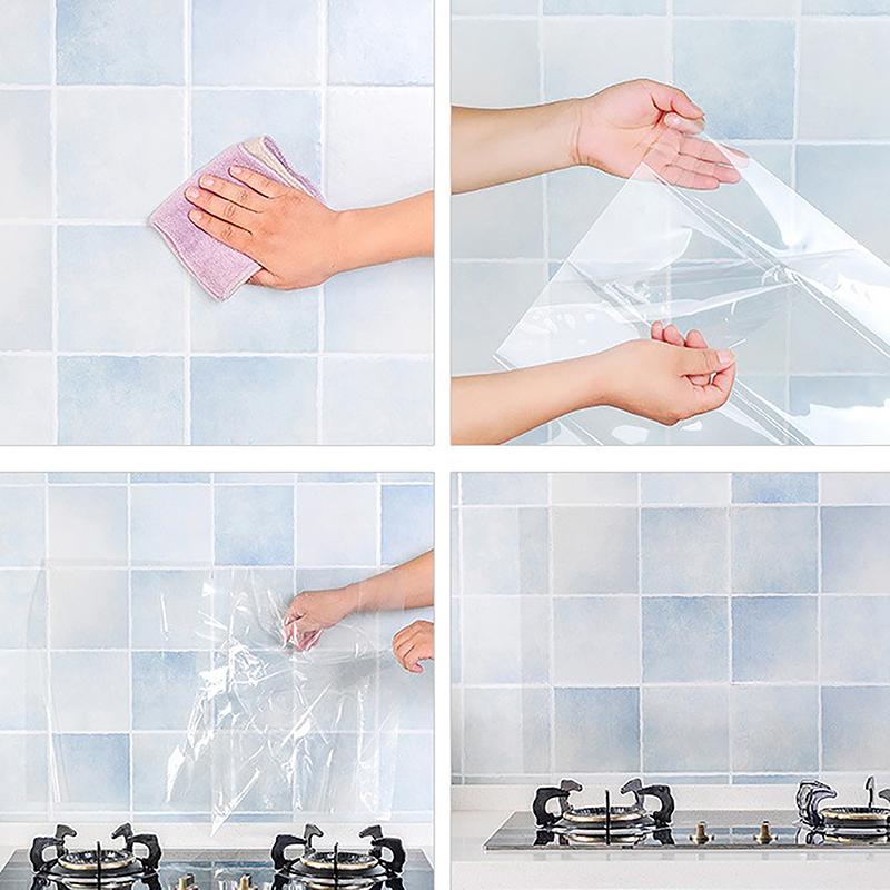1Pc Kitchen Oil Proof Wall Sticker Heat-Resistant Wallpaper Clear Self Adhesive Film Waterproof Paper Home Decoration