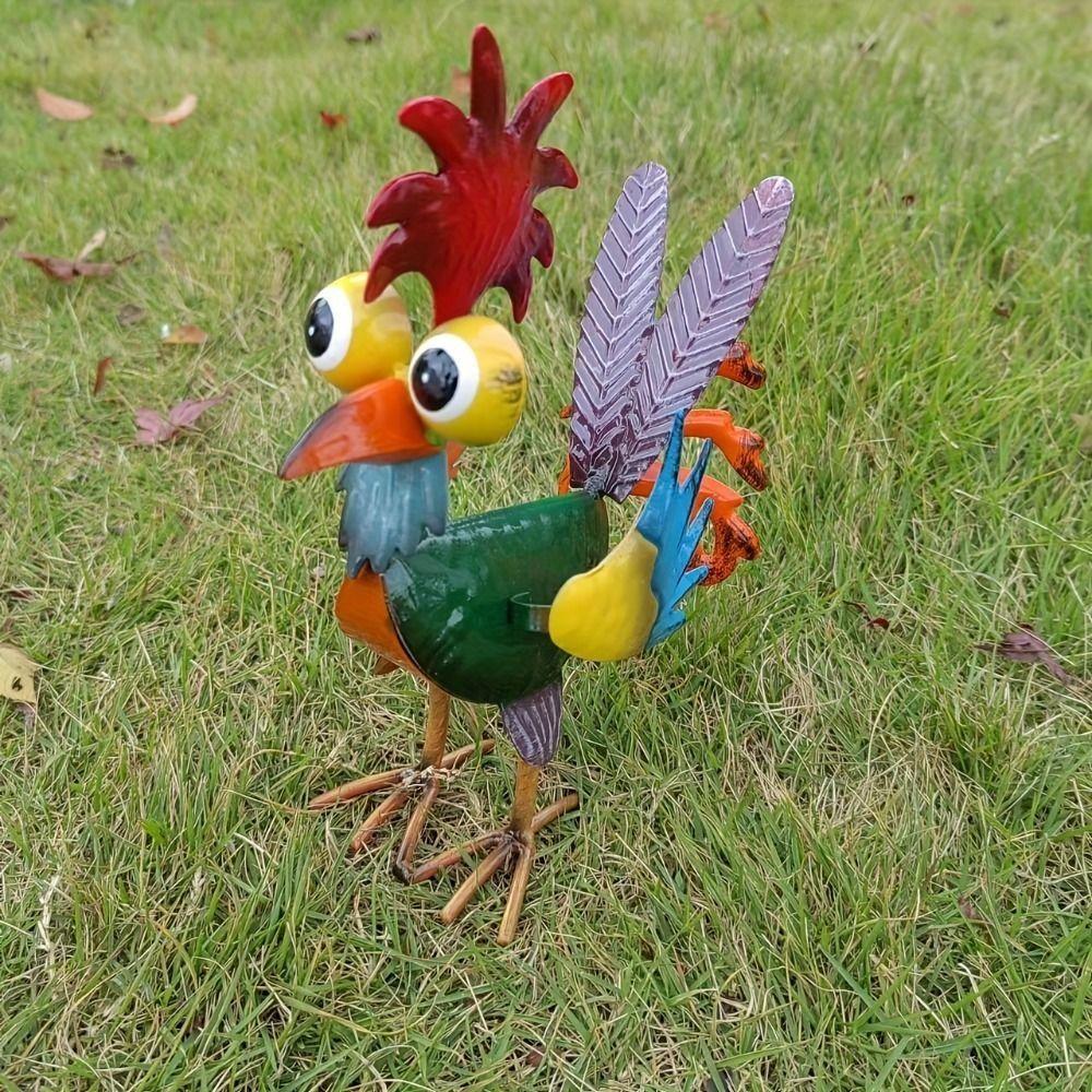 Yard Art Garden Rooster Statues Iron Cockerel Figurines Creative Chicken Sculpture  Lawn