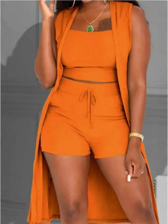 Cross2025 Women s European American Ribbed Solid Color Three-Piece Set XL оранжевый