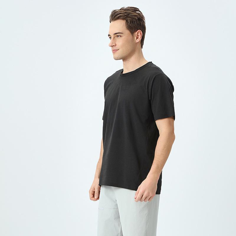 Di Family Men's Round Neck Quick-Dry Anti-Wrinkle T-Shirt - Black, Breathable, Solid Color, Short Sleeve, Tech-Enhanced