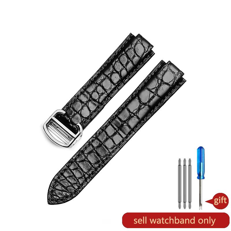 Pulseira de Couro Genuíno para Relógio Cartier Key Blue Balloon Masculina Pele de Crocodilo Feminina Boca Elevada Acessórios de Pulseira 12-20mm