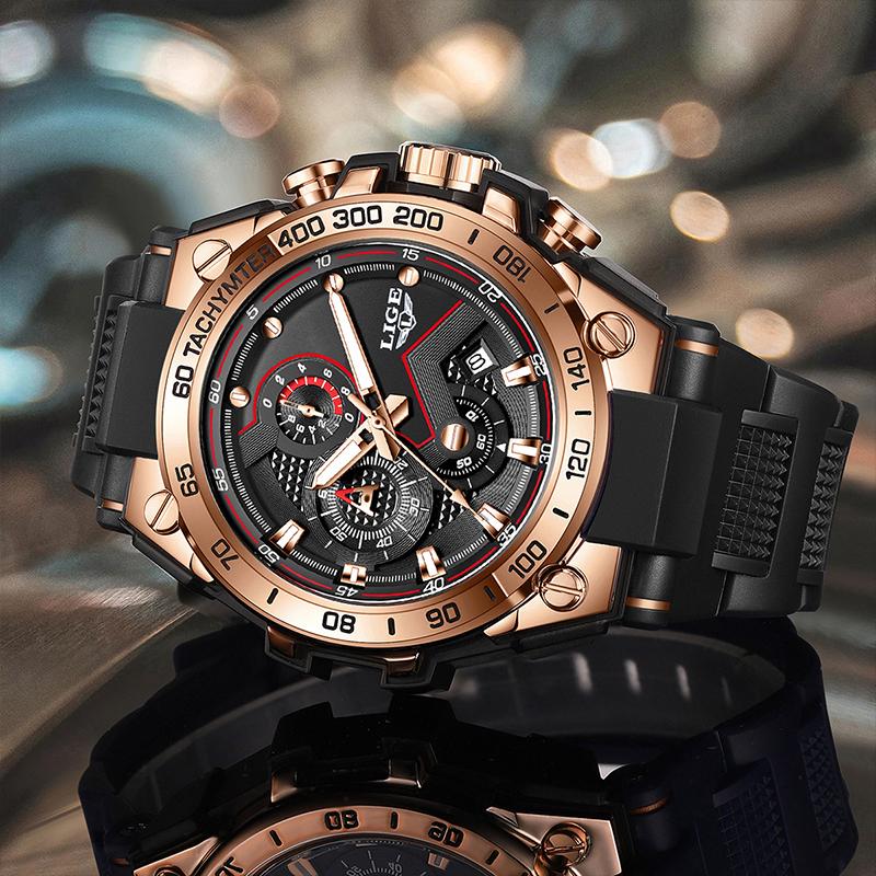 LIGE military Men's watches waterproof calendar Fashion clock luminous quartz wristwatch silicone watches for men reloj hommes