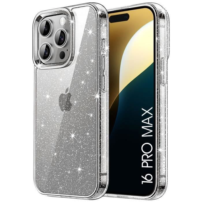 Protective Case - Silicone - for iPhone 16 Pro Max - Transparent with Glitter - Shockproof - Scratch-resistant