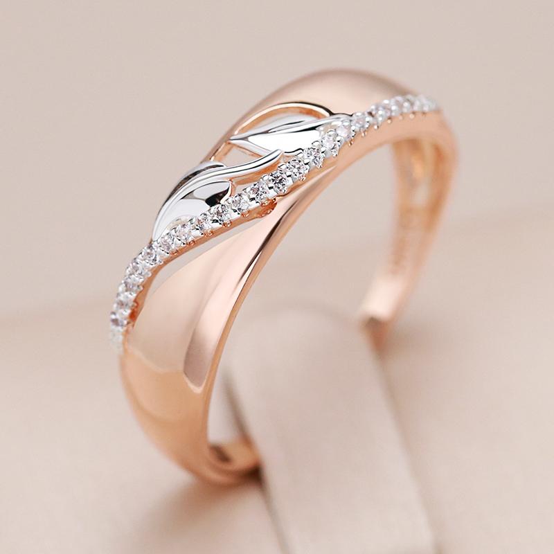 Vintage Natural Zircon Leaf Rings For Women 6Mm Wide  Rose Gold  Color Mix Ethnic Bride Wedding Jewelry