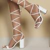 Women's Strappy High Heels Sandals Sexy Chunky Block Heeled Ankle Strap Summer Dress Shoes Square Toe High Heels Ankle Strap Heeled Sandals for Women