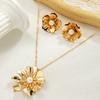 1 Pair of Earrings+1 Necklace Simple and Fashionable Multi-layer Petal Earrings Imitation Pearl Flower Pendant Necklace