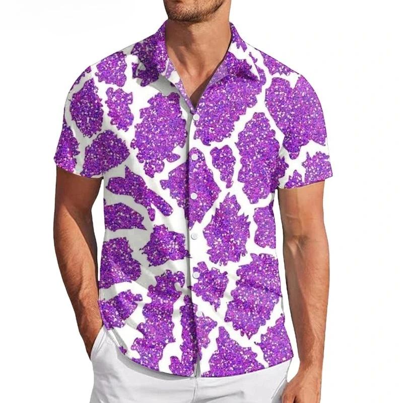 Classic Casual Shirts 3D Printed Sparkle Rainbow Beach Shirt Men Summer Summer Short-Sleeve Harajuku Plus Size Women Blouses