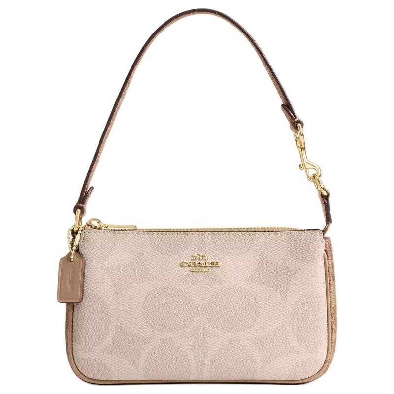COACH Nolita 19 In Blocked Metal Logo Zip Closure Coated Canvas Shoulder Bag Small Women s Tan золотой