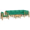 7 Piece Garden Lounge Set with Green Cushions Bamboo Brown