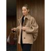 Womens Wool Blend Oversized Turn-Down Collar Batwing Sleeve Cardigan Coat - Classic Office Chic