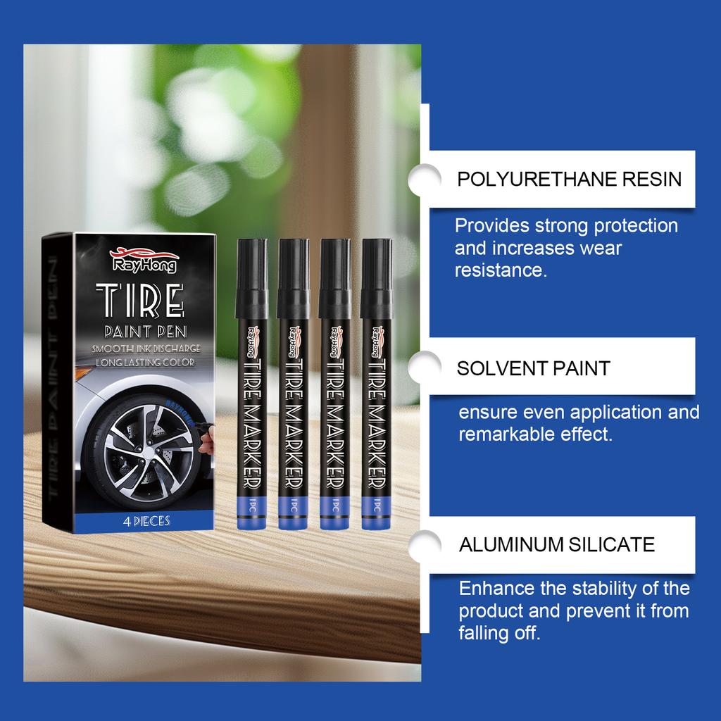 4pcs Car Tire Marker Pen Quick Dry Weather Resistant Paint Pen For Tire Lettering Creative Graffiti Design Auto Accessories