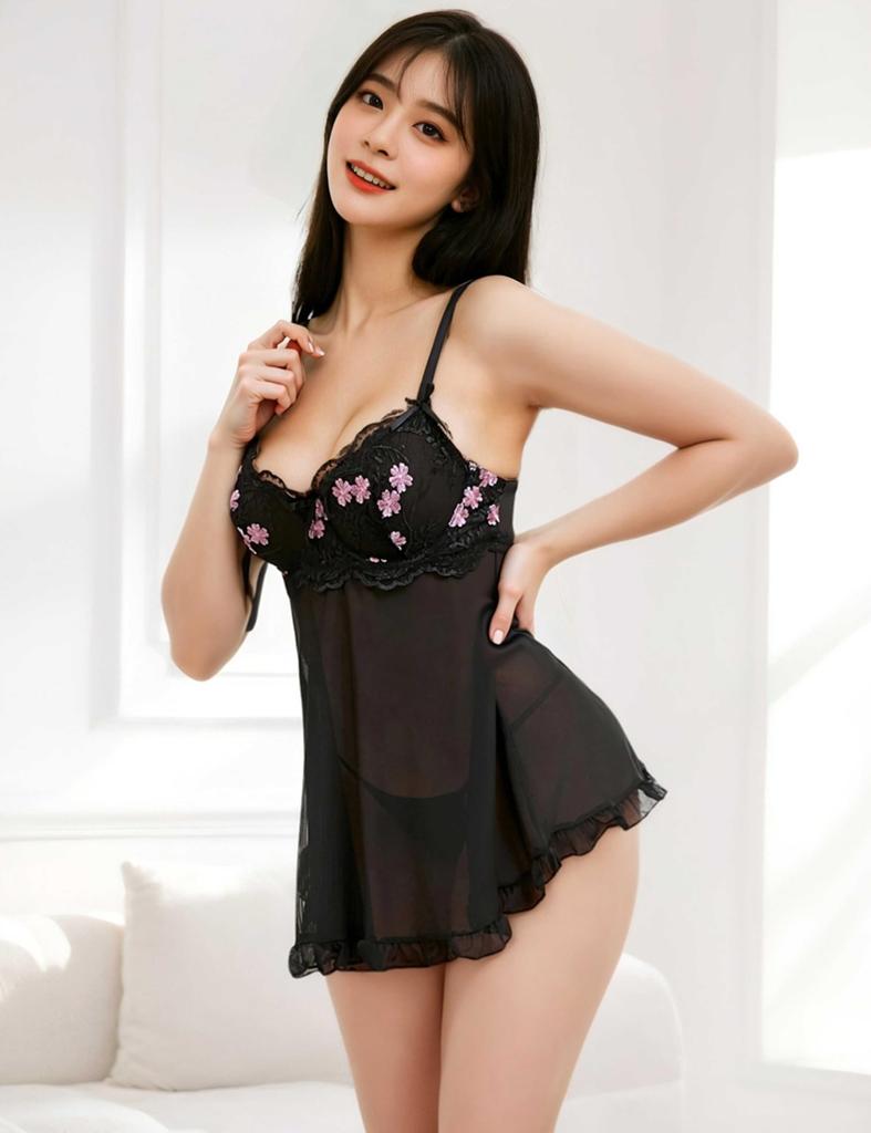 large sexy floral with negligee [comeondear] Babydoll, size, lingerie, cute, embroidery, see-through, extreme, mesh, slip, women's, popular, camisole,