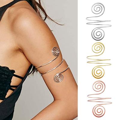 Women Armlet Punk Style Adjustable Multi-layer Pattern Spiral Armband Decoration Alloy Jewelry Upper Arm Bracelet Armlet Bangle Fashion Jewelry