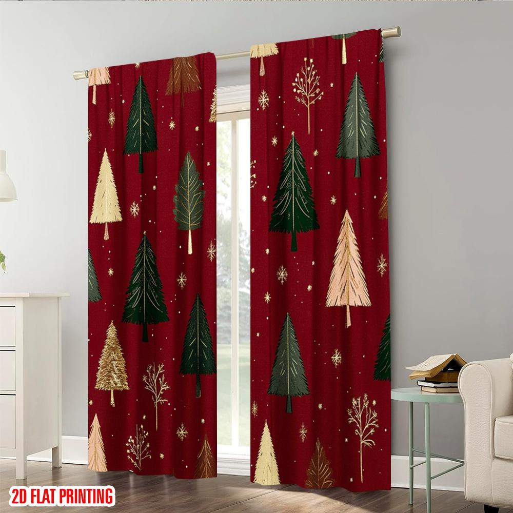 Plane Printing Print Curtains Christmas Trees Snowflakes Versatile Polyester Fabric Without Rod Outdoor Curtain Set Of 2 Made Washable