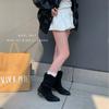 2025 autumn and winter Korean pleated boots pointed thick heel western cowboy boots women's new Martin boots short boots