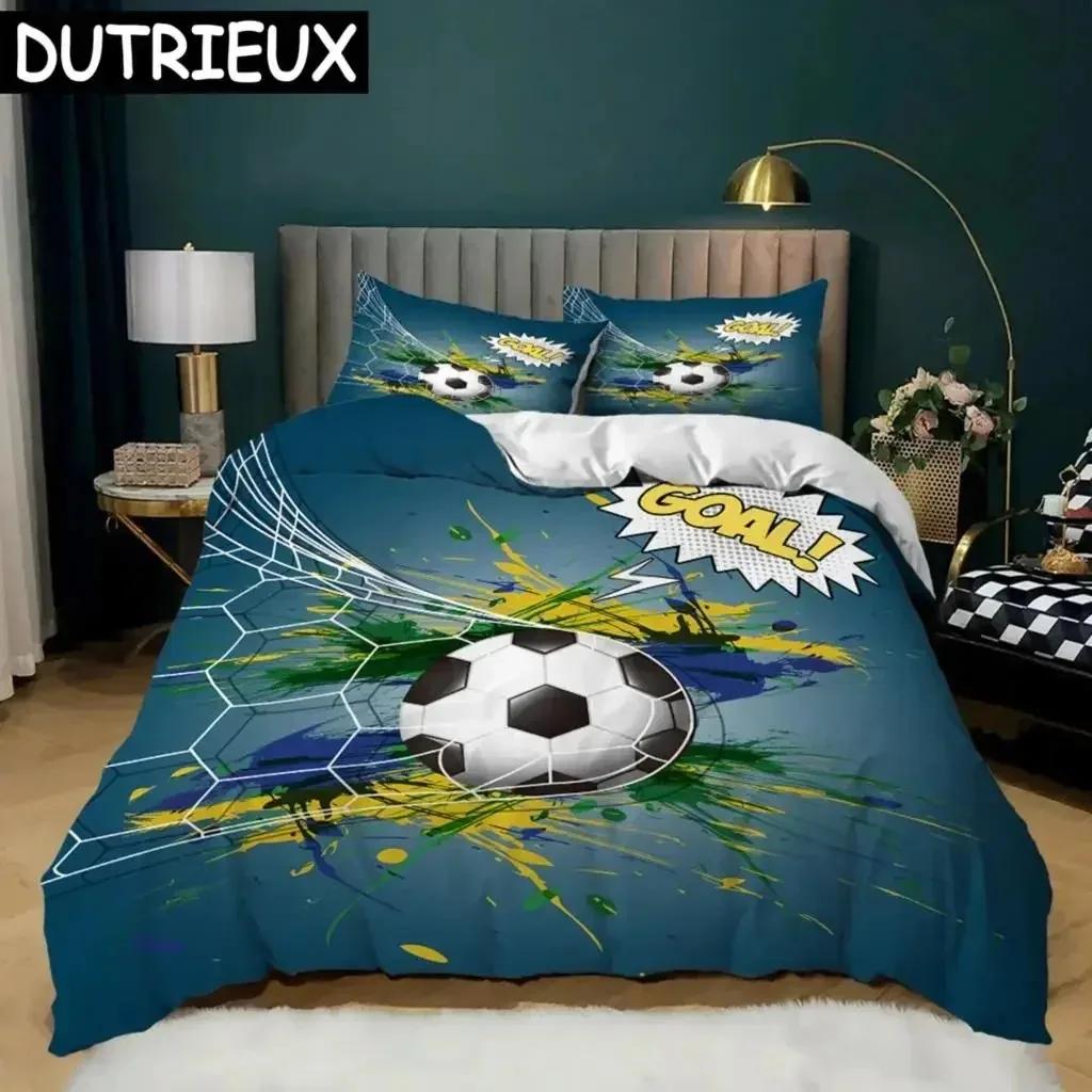 Football Duvet Cover Set Soccer Goal Soft Bedding Set Polyester Sports Competitive Theme Full Queen King Size Quilt Cover