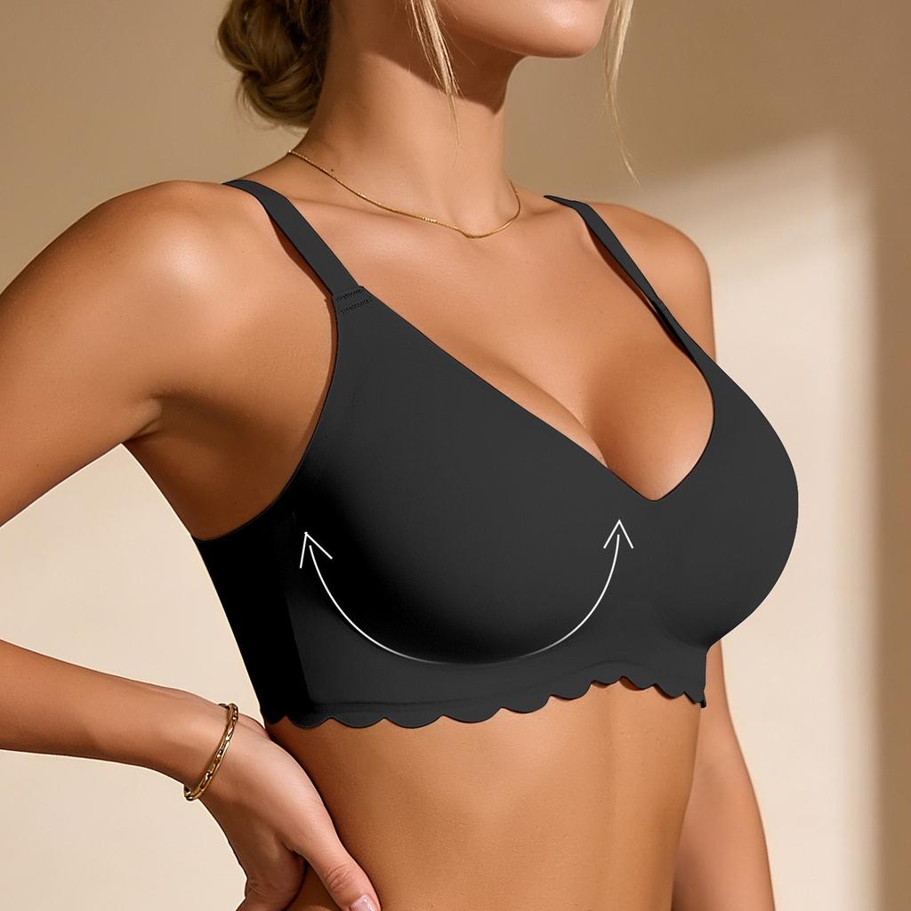 European Size Wireless Seamless Soft Support Bra Leopard Print Wavy Edge Gathered Side Bust Coverage Anti-Curl Intimates
