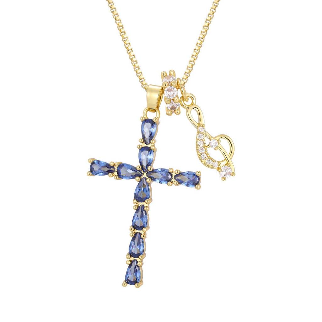 Elegant Women's 18K Gold-Plated Zirconia Cross Pendant Necklace