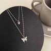 Butterfly Double-Layer Diamond Inlaid Necklace - High-End Cool Style, Shiny, Simple, Versatile Accessory for Women.