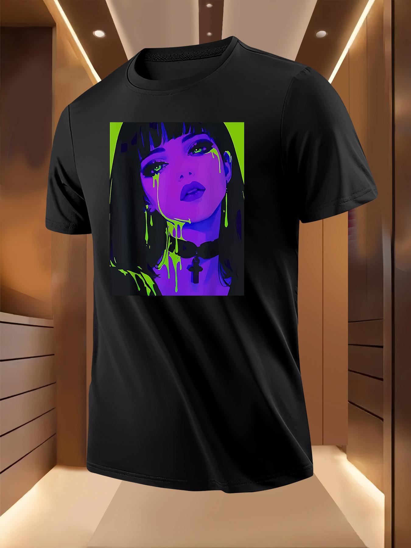 Summer Tshirt with Fluorescent Neon Print - Breathable XXXXL