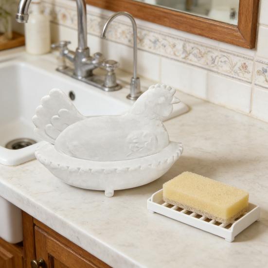 Chicken Sponge Holder for Kitchen Sink 3D Printed Hen Shaped Sponge Caddy Sink Organizer with Draining Hole for Bathroom Kitchen