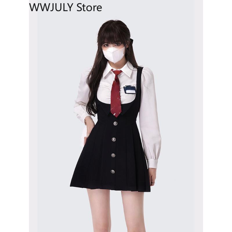 Korean Fashion Fake Two Dress Long Sleeve 2022 Summer Design Casual Elegant Mini Dress Woman Beach Slim Short Party Dress Chic