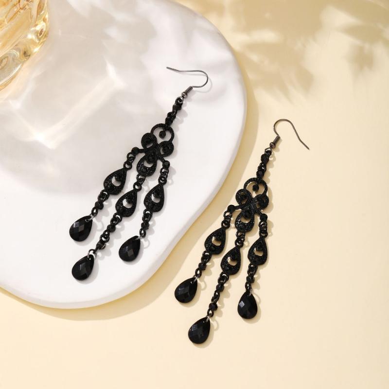 Elegant Teardrop Dangle Earrings With Stone Dialects And Intricate Cutout Design In Nonallergenic Zinc Alloy For Daily Or Formal Wear