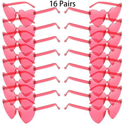 16/20 Pairs Cute Heart Shaped Sunglasses Fashion Rimless Solid Color Beach Vacation Shades Women Trendy Rave Decor Sun Glasses