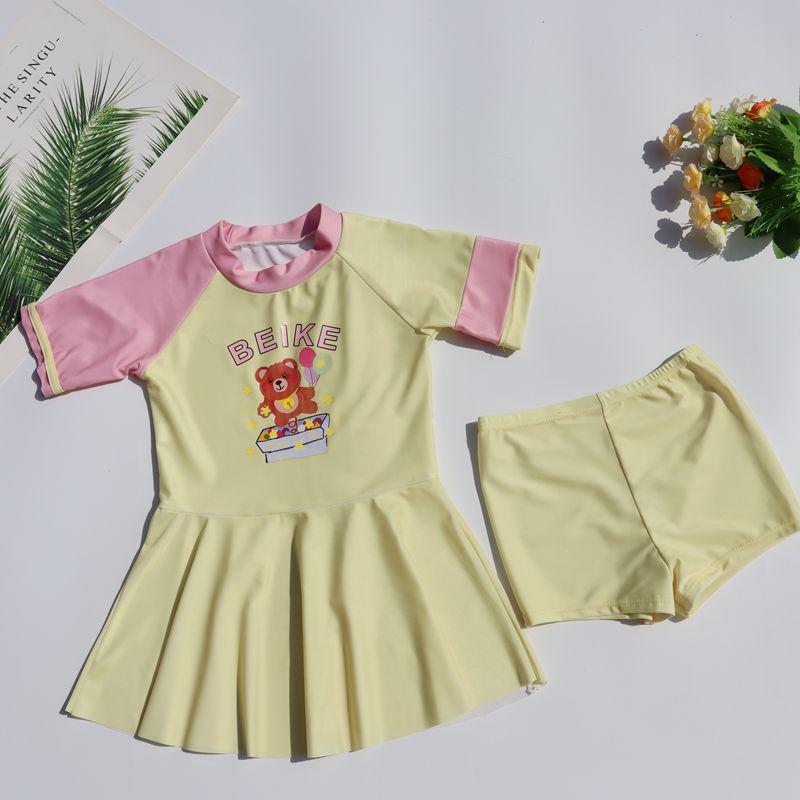 2023 Girls  Short Sleeve Slim Fit Split Swimsuit - Quick Dry Sports Swimwear for Kids Extra Large
