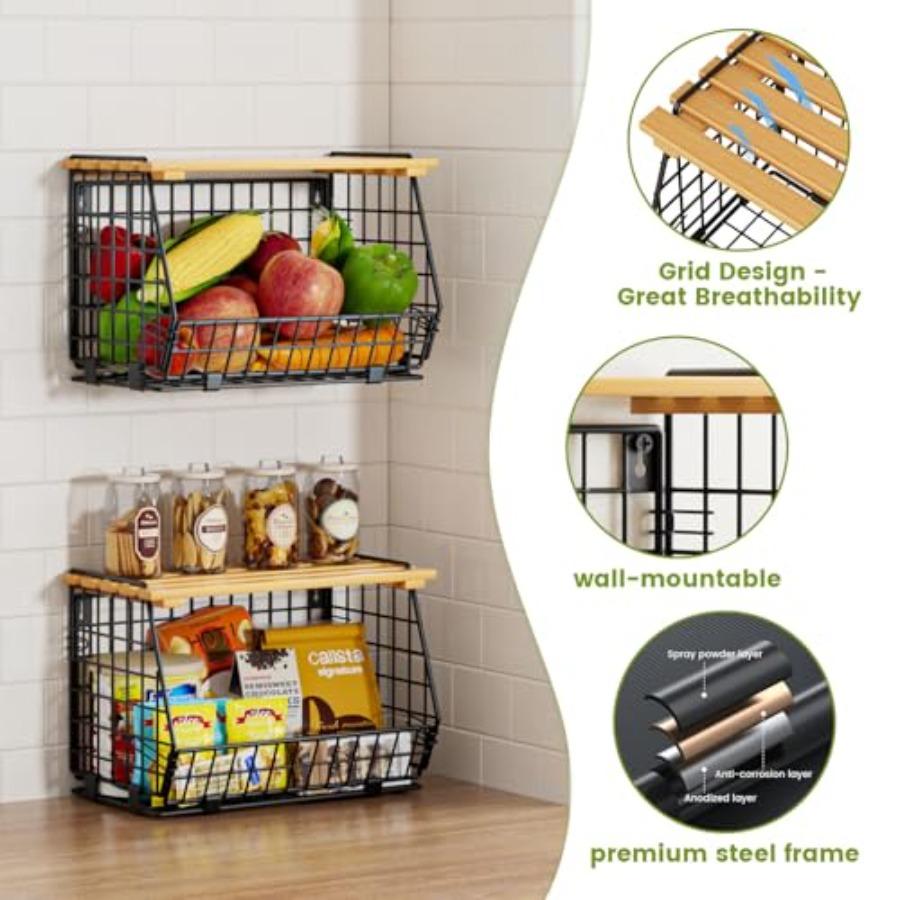 Wire Fruit Basket for Kitchen Storage: Hanging and Counter Basket for Vegetable Produce - Potato and Storage for Pantry 3 Pack