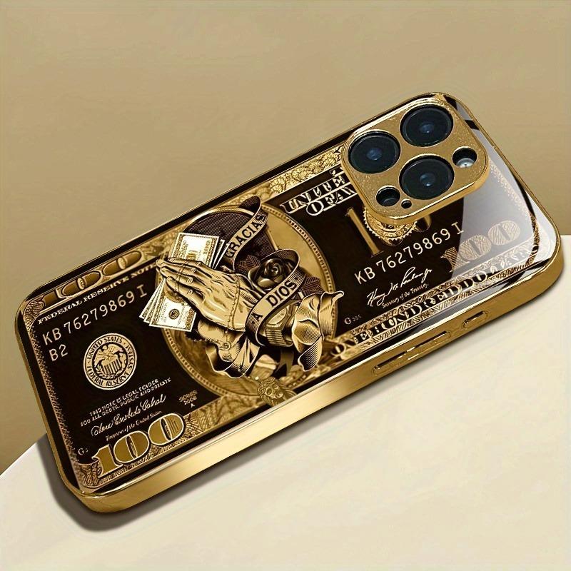 Creative Wealth Pattern Gold Metallic Paint Glass Phone Case For iPhone 17 16 15 14 13 12 11 Pro Max 15 14 Plus 17 Air 16E Cover