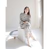 Fashionable Ink Painting Bubble Sleeve Maxi Dress for Women Spring