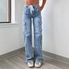 VEZFAA Moda feminina casual cor sólida estampa calças de cintura alta calças e capris